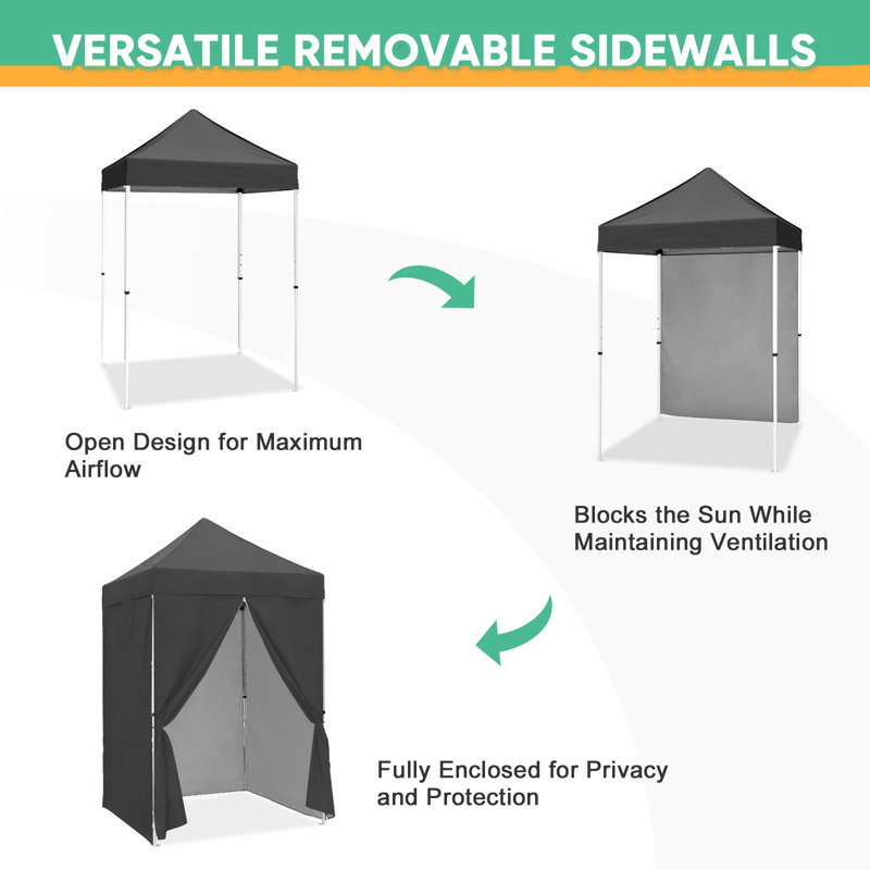 5 Ft. W x 5 Ft. D Outdoor Pop Up Steel Canopy Portable Tent with 4 Sidewalls, Gray