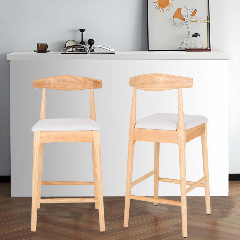 Mid - Century Modern Design Upholstered Counter Stools with Solid Wood Legs, Ideal for Kitchen Island, Dining Room and Bar