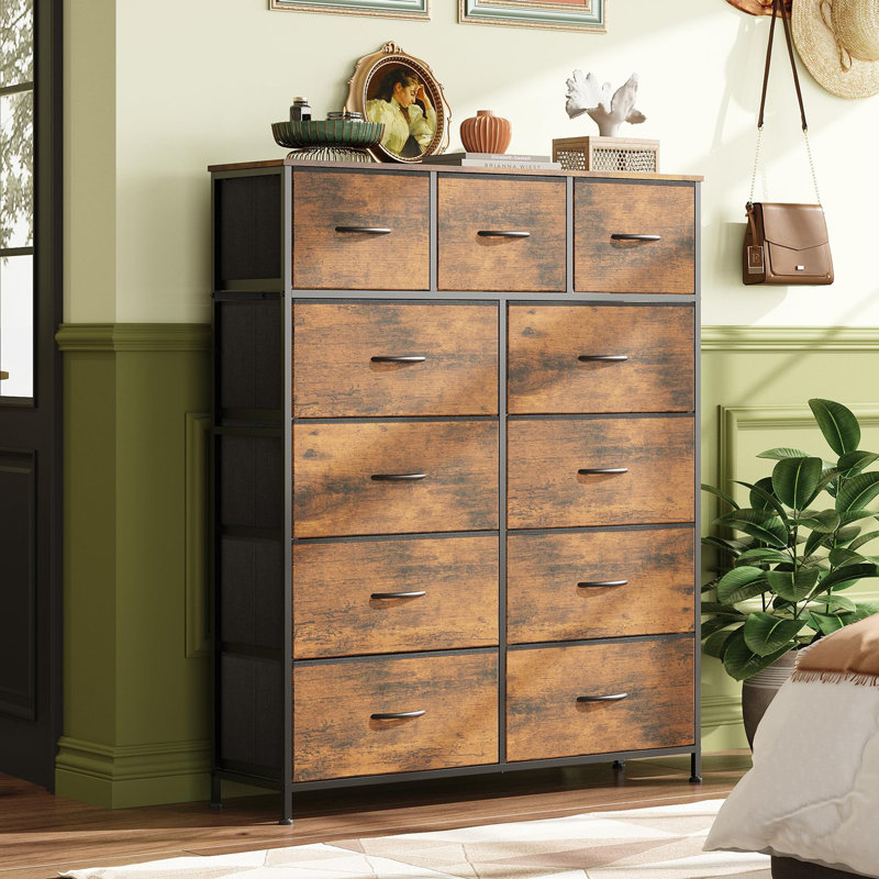 Commode 11 tiroirs xinyan, Brun rustique