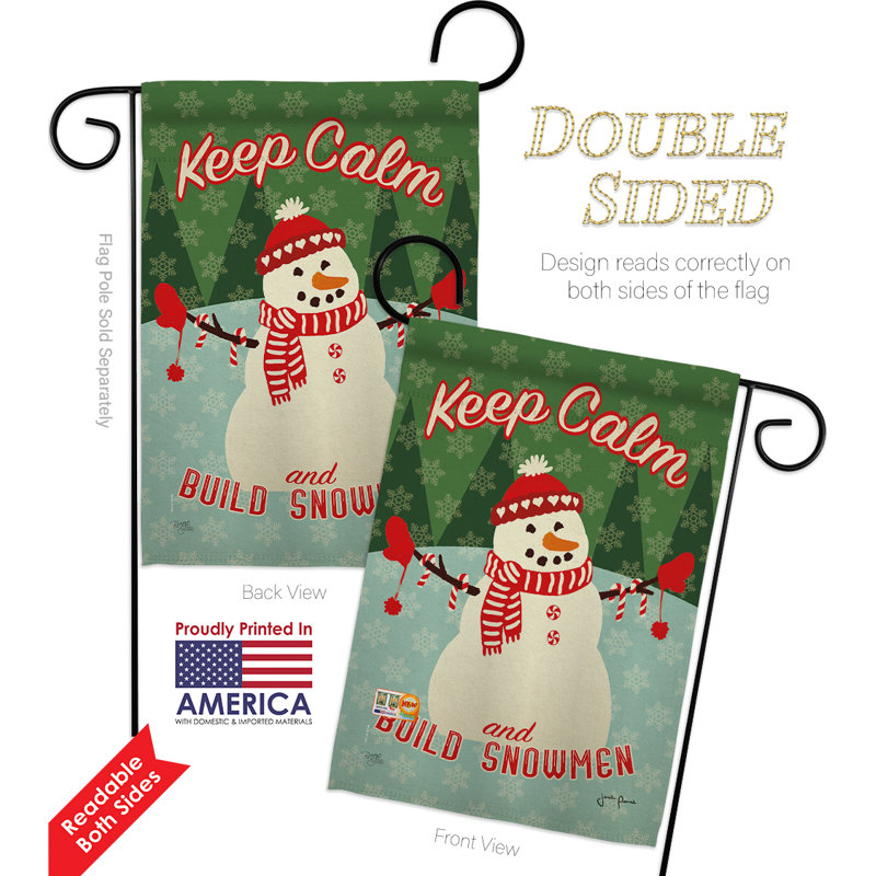 « keep calm build snowmen » de polyester décoratif à 2 faces 20 po x 13 po. ensemble de drapeaux