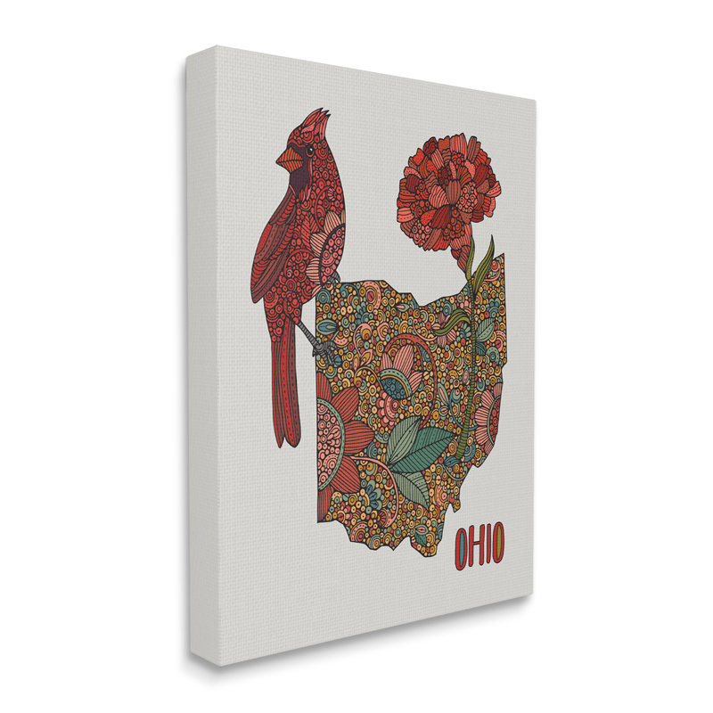 «Ohio State Carnation Blossom Intricate Floral Cardinal» par Valentina Harper - cadre flottant, impression sur toile