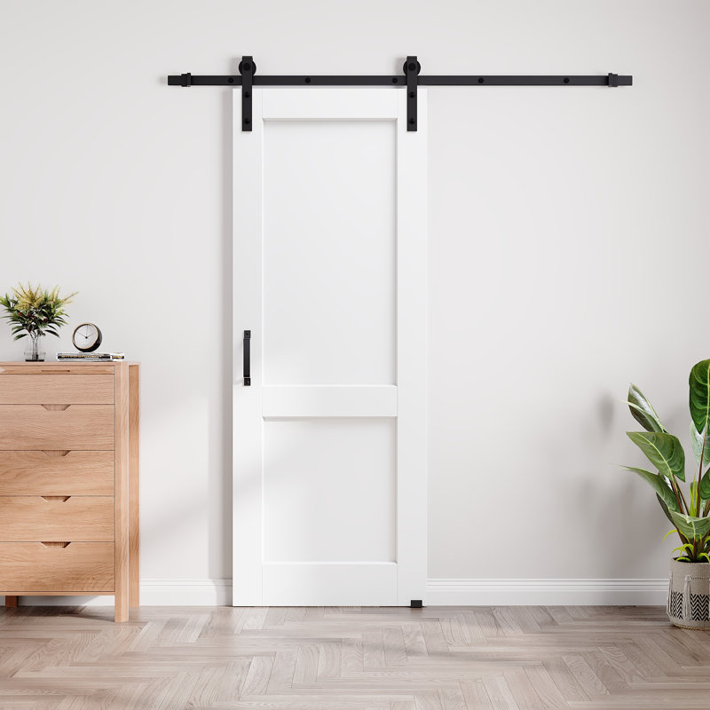 No Assembly Required Panel, Sliding Barn Door White Primed 2-panel Solid Manufactured Wood Closet Pantry Doors with Hardware Kit