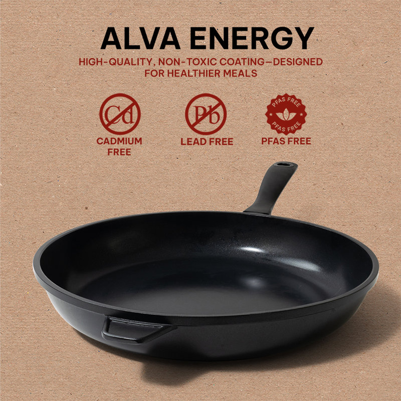 Alva 12.6" Black Aluminum Nonstick Frying Pan with Ceramic Coating