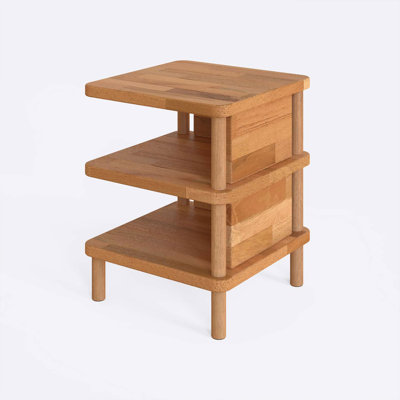 Pasific Wooden Nightstand, Solid Beech Wood 2 Shelf Bedside Table