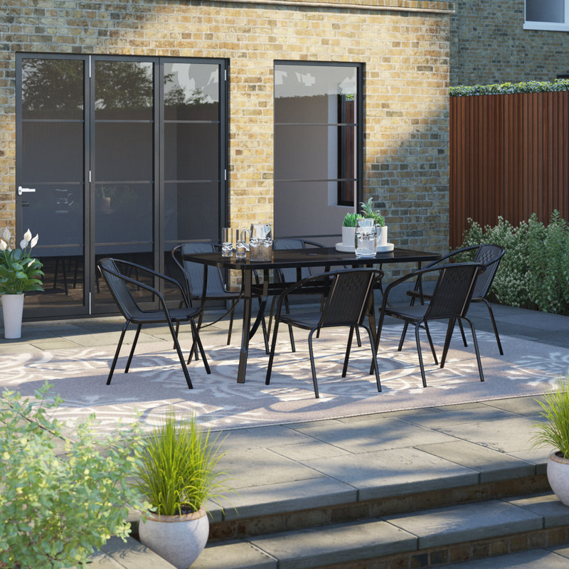 Paola 6 - Person Patio Dining Set with Rectangular Table, 72cm H x 150cm L x 90cm W