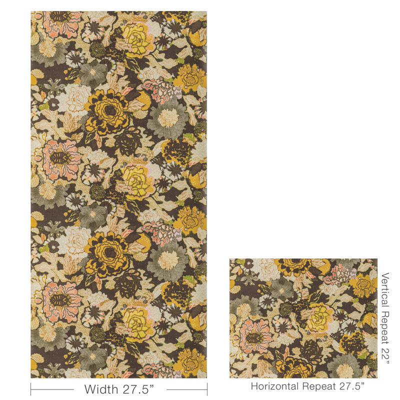 Rhapsody Arioso 11' L x 27.5" W Wallpaper Roll, Petal/Coin