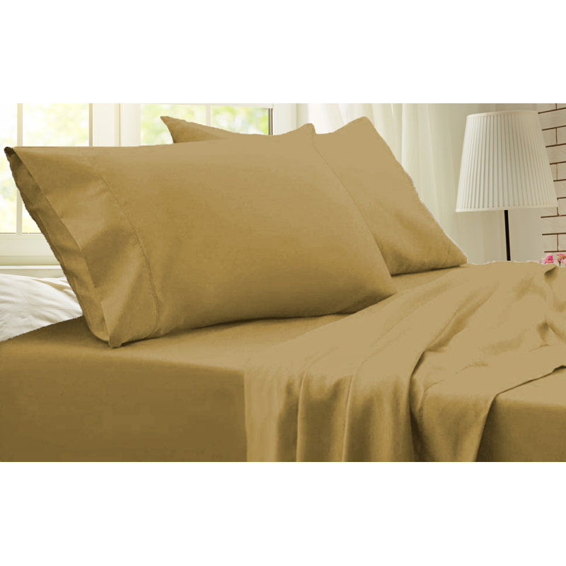 Ensemble de draps en rayonne de bambou de qualité supérieure 4 pièces, Ensemble de draps double / double avec 2 taies d'o, Or