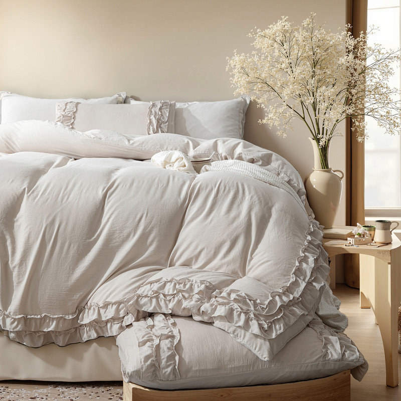 Ensemble d'édredon beige très grand à volants Édredon à franges Coquette Bedding, Beige