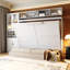 Grand lit escamotable mural avec canapé, tablettes USB et luminaires, blanc