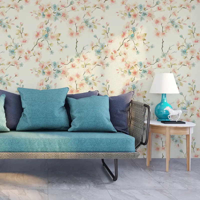 Rouleau de papier peint à motif de fleurs de cerisier pastel doux