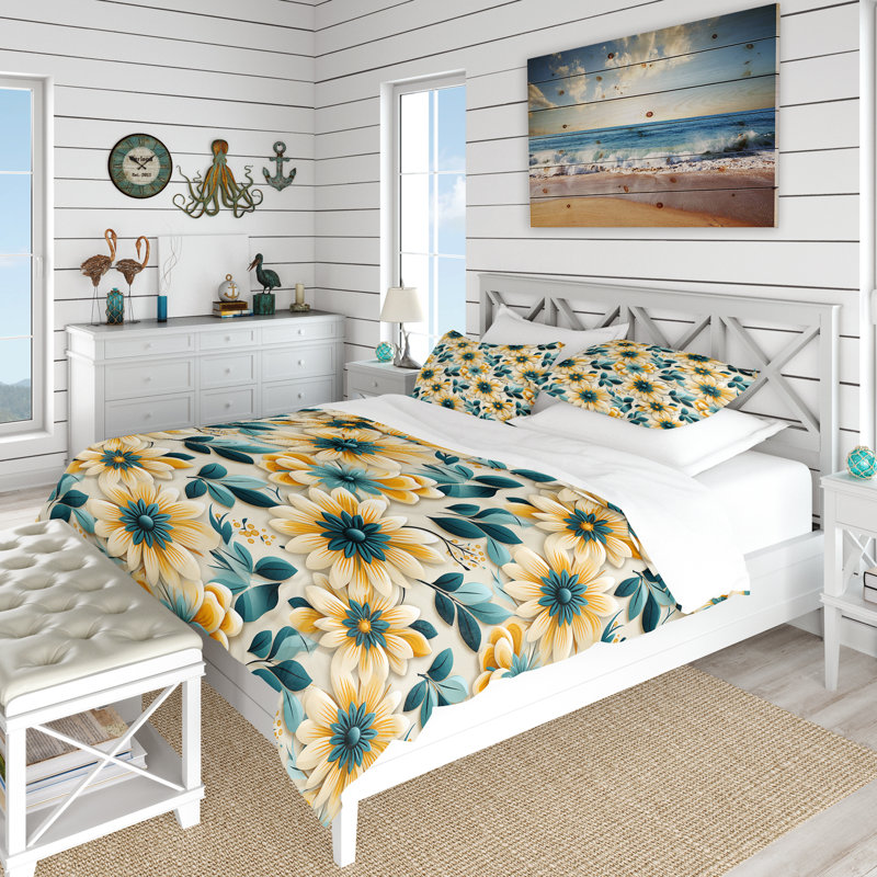 Ensemble de housse de couette zen jaune et bleu, Housse de couette simple + 1 taie décorative stan