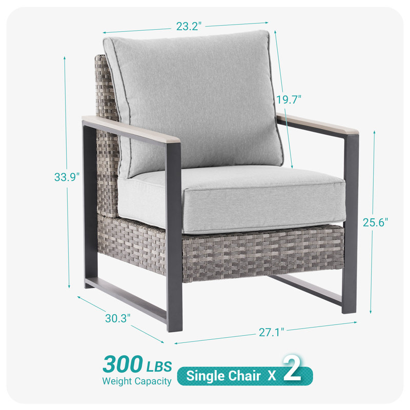 2 Piece Wicker Patio Chairs Set, All-Weather PE Rattan Wicker Chair Patio Conversation Couch with Cushion, Leaden Gray
