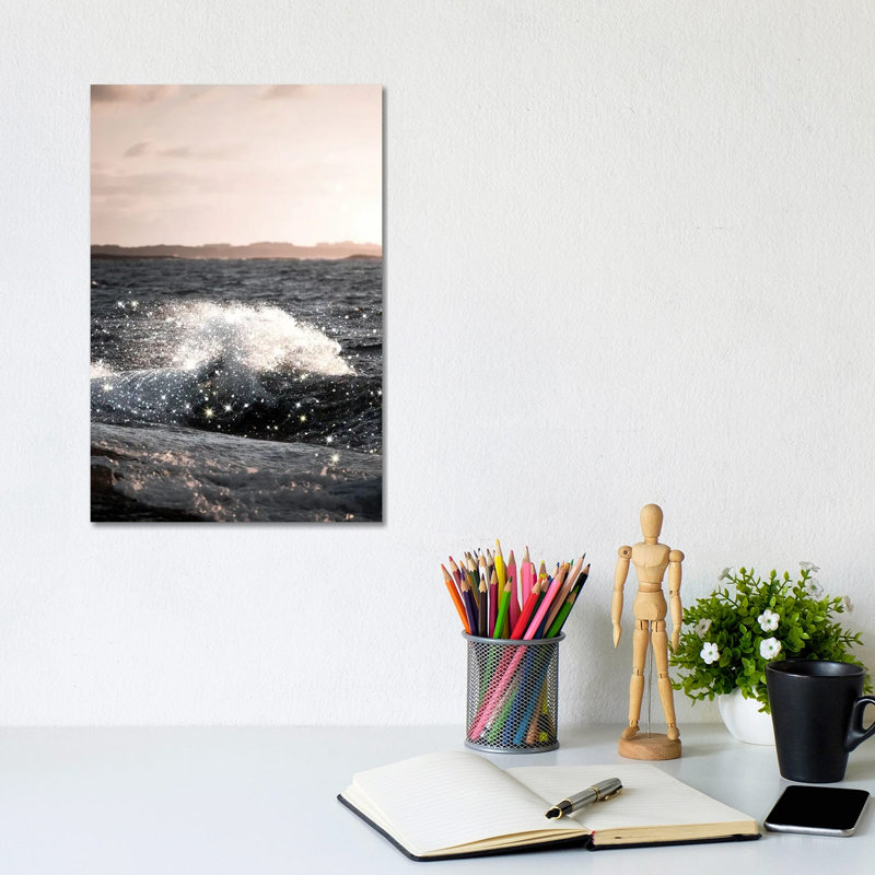 Wave Sunset Glitter by Mambo Art Studio - Wrapped Canvas Gallery-Wrapped Canvas Giclée, 20.32 cm H x 30.48 cm W