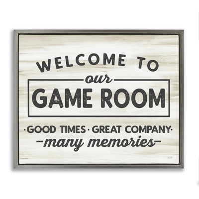Welcome To Game Room Gray Framed Floater Canvas Wall Art by Lux + Me Designs