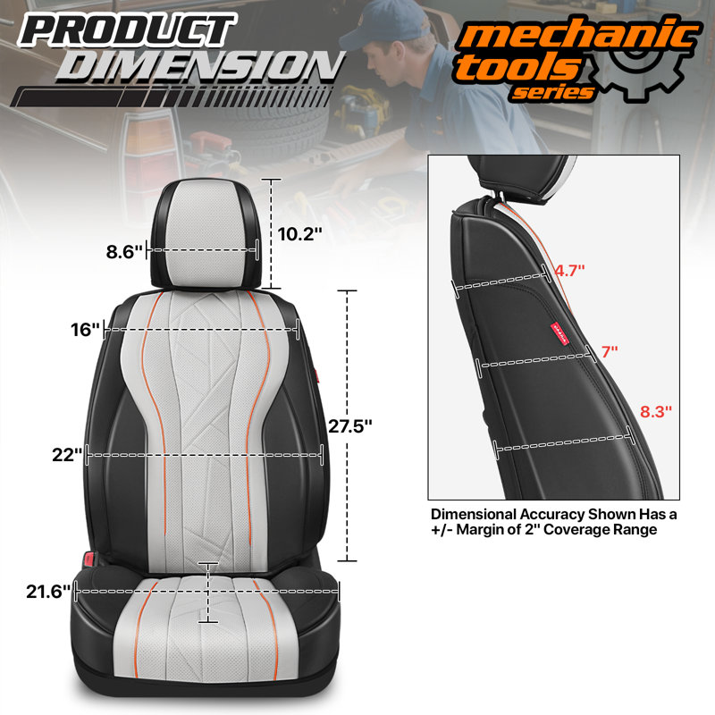 Touring Series Front Seat Covers With Airbag Compatible, Reserved Opening Holes For Headrest, Universal For Cars, Black/Gray