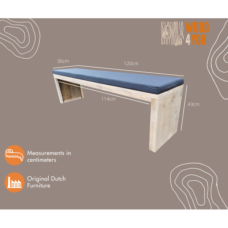 Murray Solid Wood Outdoor Bench, 50 cm H x 120 cm W x 38 cm D