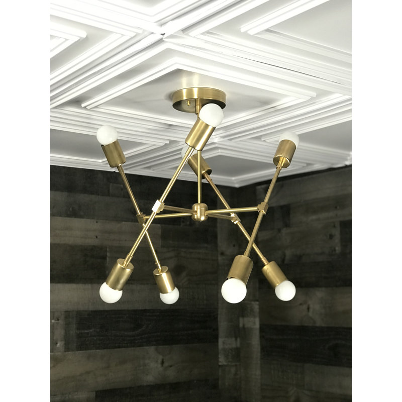 Lustre linéaire 8 lumières spoutnik modern Nadene, Laiton brut