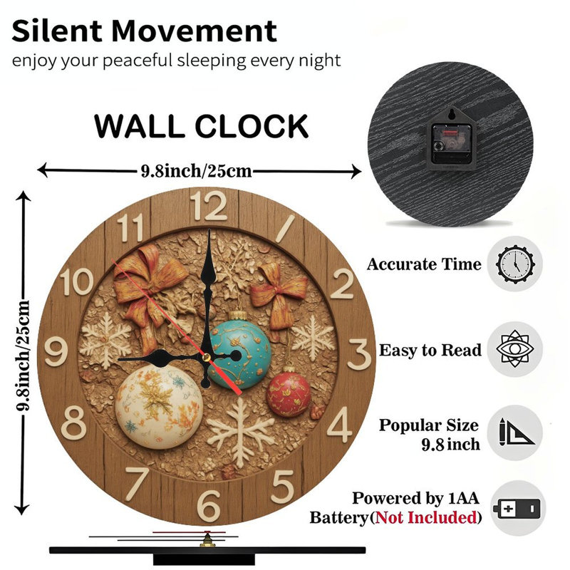 Horloge-visage-avec-train-de-Noël-décor