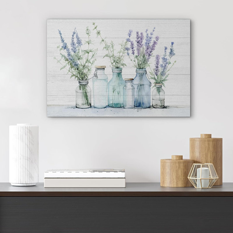 Reproduction botanique moderne sur toile, Toile tendue, H 32 po x l 48 po x P 1,5 po