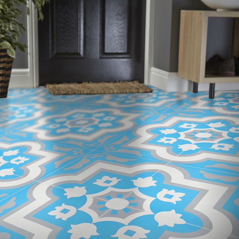 Taza 8 in. x 8 in. Honed Tile, Blue/Gray/White