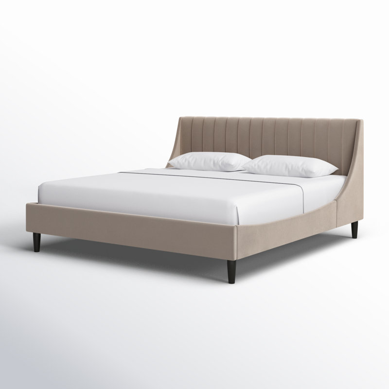 Helaina Upholstered Wingback Bed, King, Mink Velvet