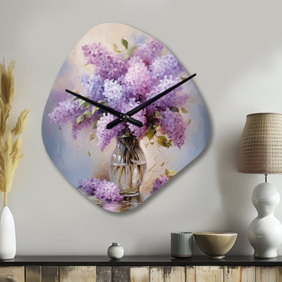 Lilacs Romantic Impression I - Lilacs Unique Shape Metal Clock, Traditional Asymmetrical Wall Clock Print