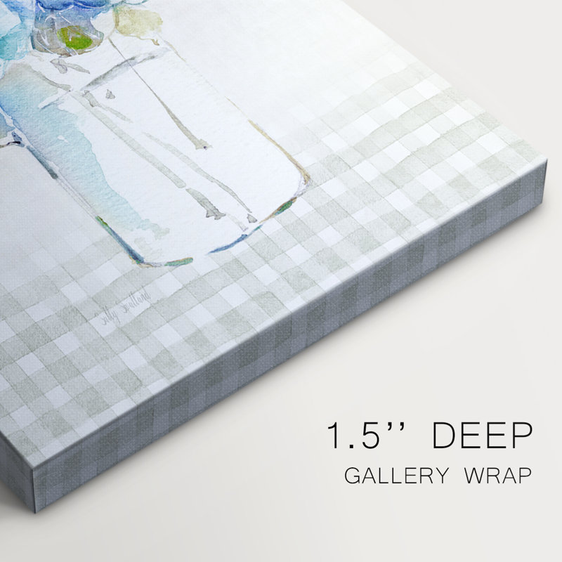 Gingham Blue Flowers I -Gallery Wraraped Cavas, H 48 po x l 32 po