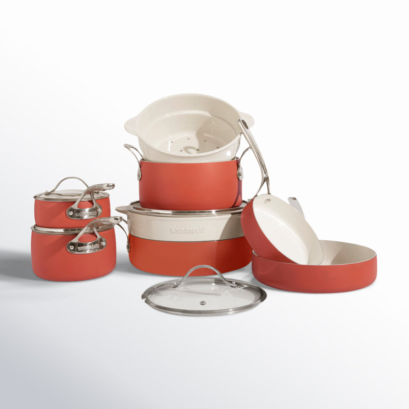 Batterie de cuisine antiadhésive en aluminium 12 pièces, Orange terre cuite