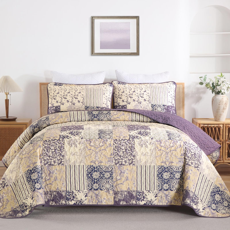Ensemble de courtepointe 3 pièces Patchwork Boho, Courtepointe très grand et 2 très grandes taies 