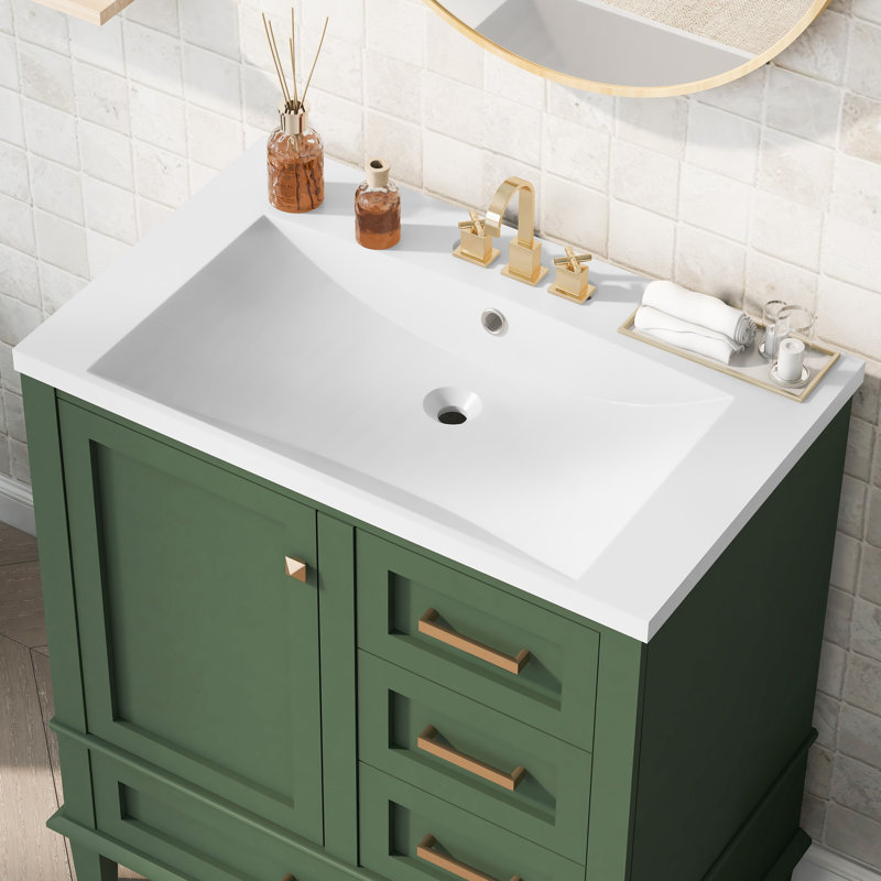Comptoir de meuble-lavabo simple 30 po avec lavabo et trous de robinet central 4 po