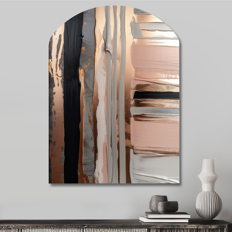 Rosegold And Pink Forms In Contemporary I - Asymmetrical Abstract Metal Wall Decor, Arch Metal Wall Sculpture Print