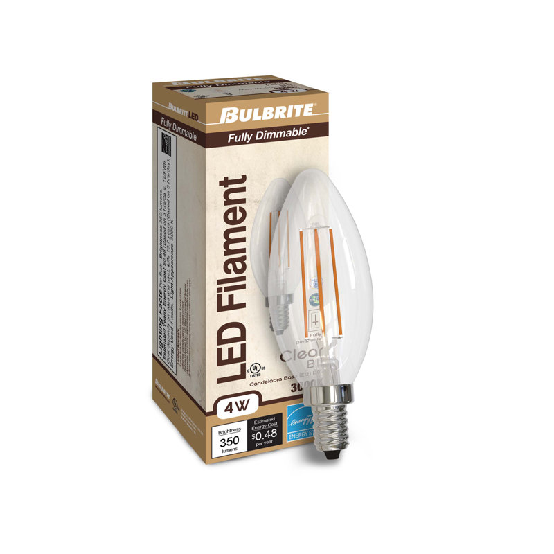 Ampoule DEL E12 40 watts, filament B11, lumière blanche douce 3000K, 350 lumens, intensité variable, 3000