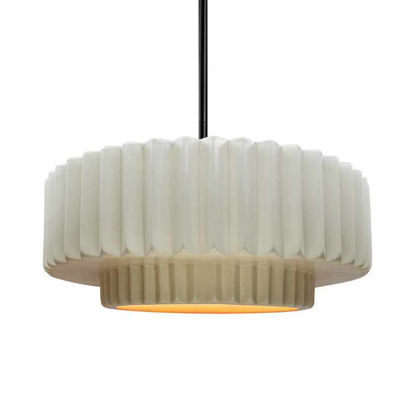 Luminaire suspendu 1 lumière Meydan, H 5,25 po x l 14,5 po x P 14,5 po, Blanc mat / or champagne, Noir mat