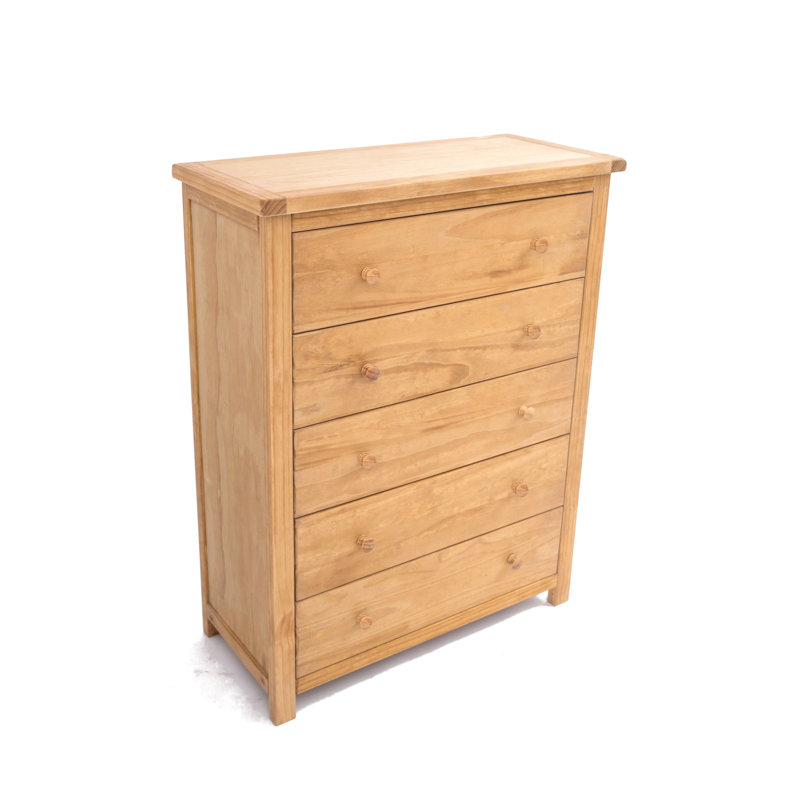 Pompey 5 Drawer 90Cm W Solid Wood Chest Of Drawers, Waxed