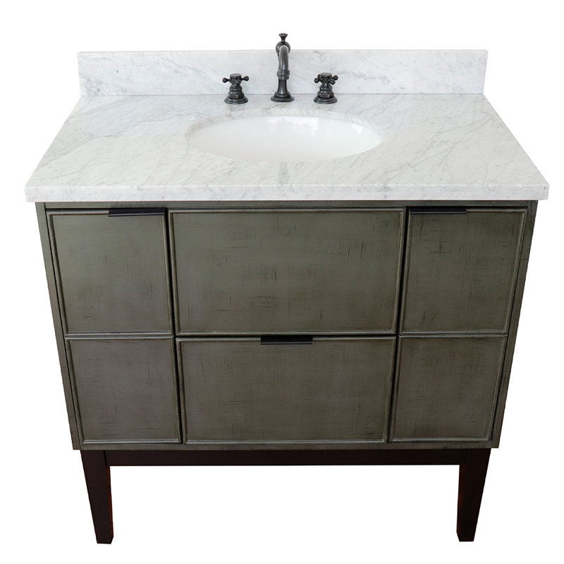 37'' Single Bathroom Vanity with Top, White Carrara