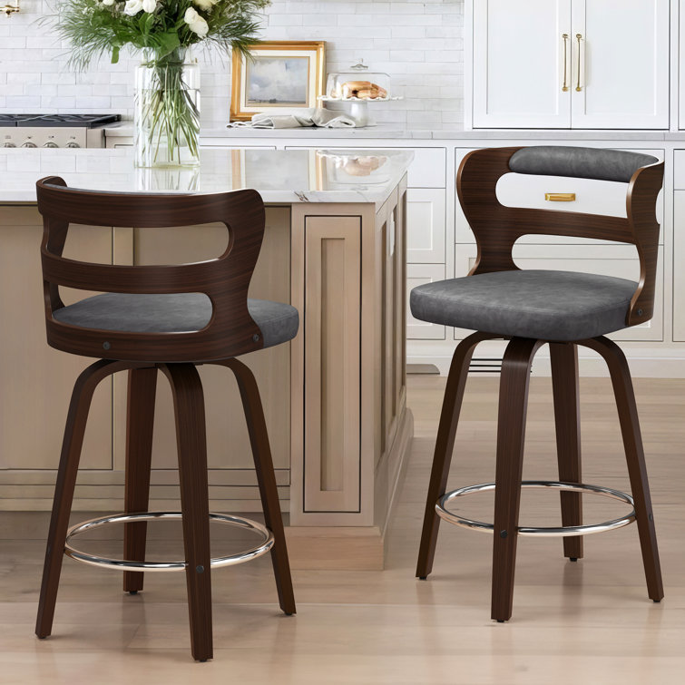 Swivel Upholstered Counter & Barstool With Wood Frame