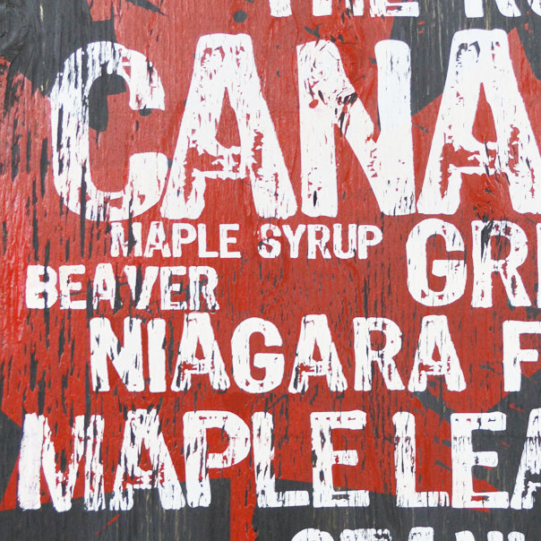 « oh canada », art textuel sur bois manufacturé