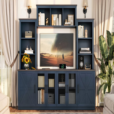 Meuble audio-vidéo mural avec station de charge et charge USB pour téléviseurs, meuble télé avec grand meuble de rangement, meuble télé moderne avec meuble télé avec armoires