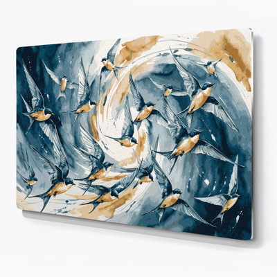 Art mural en métal oiseaux, hirondelle, beige