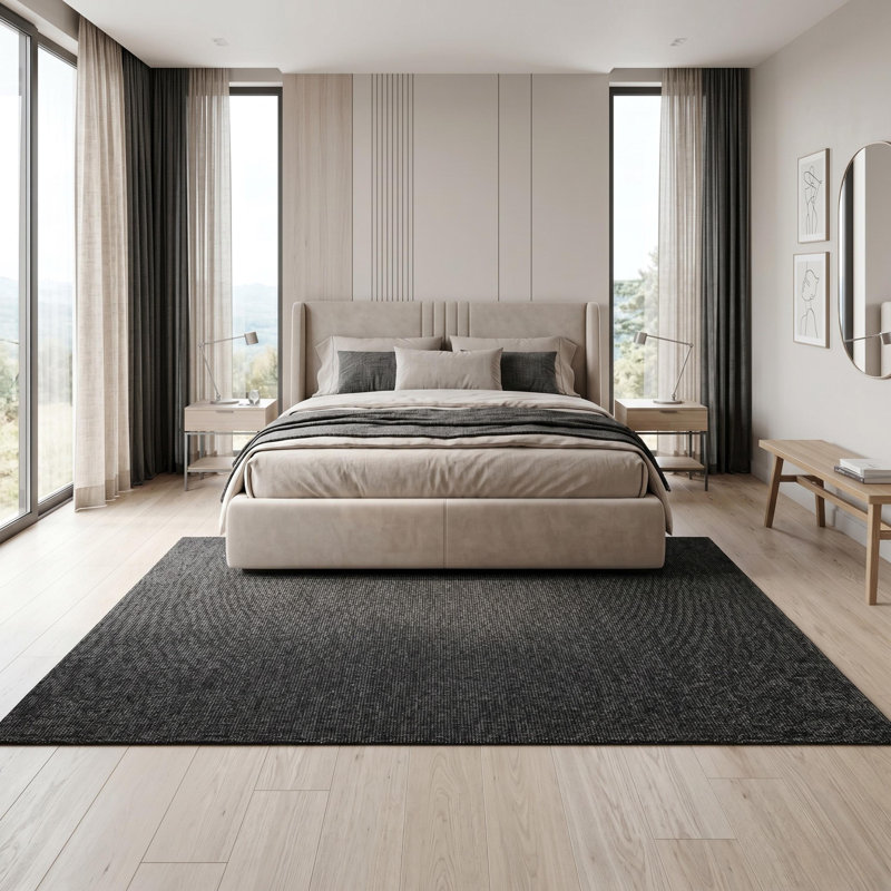 Tapis en polypropylène tissé à plat, texturé anthracite, motif, Large — 6'7" x 9'6"