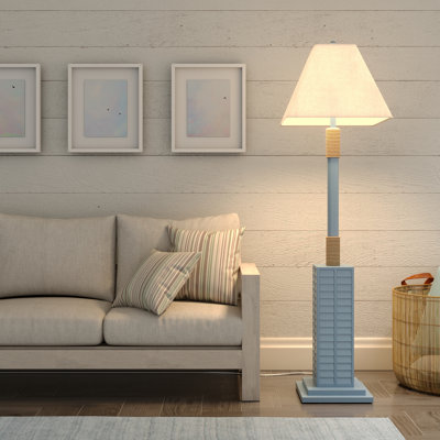 Cyndra 63'' Standard Coastal Shutter Floor Lamp - 3 Way Switch - Linen Shade