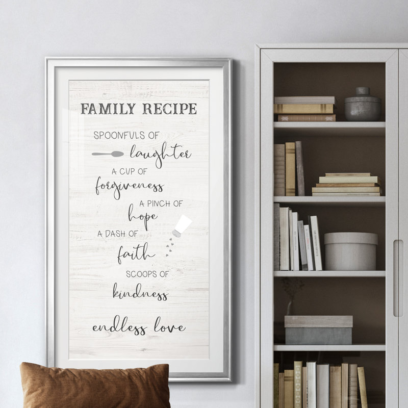 Family Kitchen Recipe - Art textuel avec cadre photo, H 14,5 po x l 26,5 po x P 1,5 po, Argent