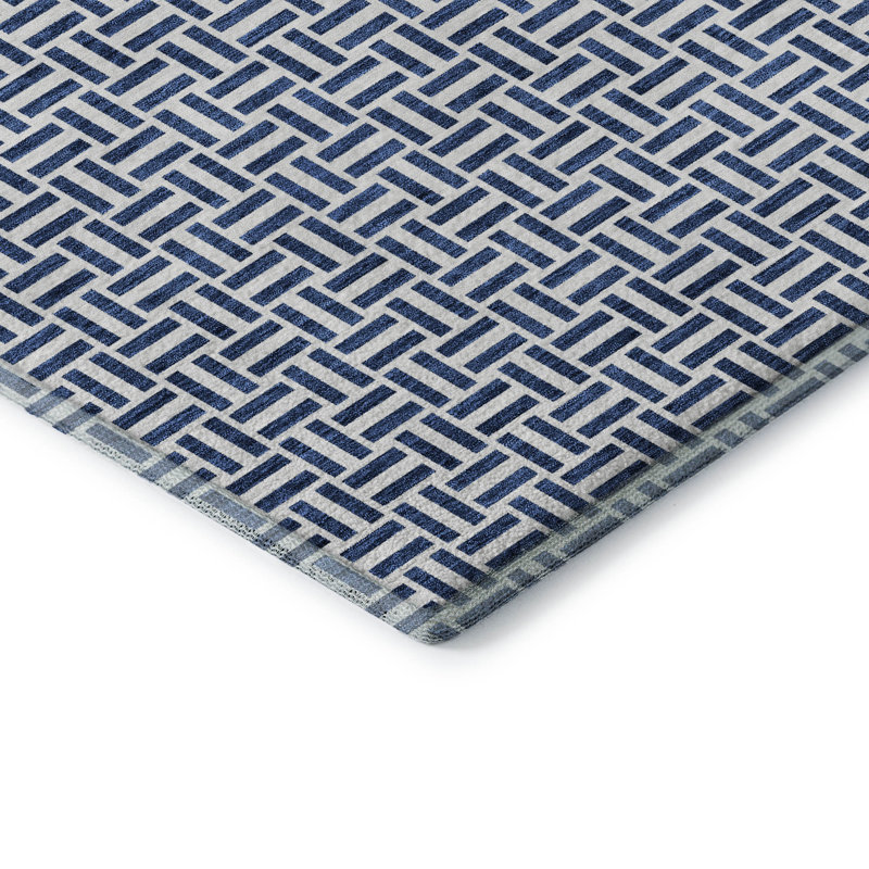Tapis bleu marine de qualité supérieure lavable à la machine Prisco, Rectangle 10 pi x 14 pi