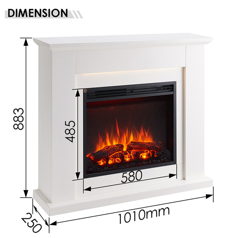 MARDELLA FLAMME 101cm W Electric Fireplace, White