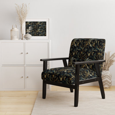 Gold And Green Luxury Damask Pattern - Upholstered Boho Arm Chair, Ikat Pattern Accent Chair