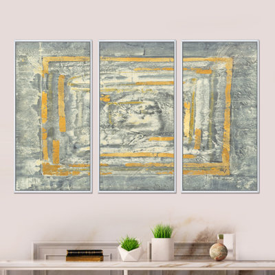 «Gold Glam On Grey Tapisserie II», ensemble d'art moderne sur toile encadrée moderne et contemporaine