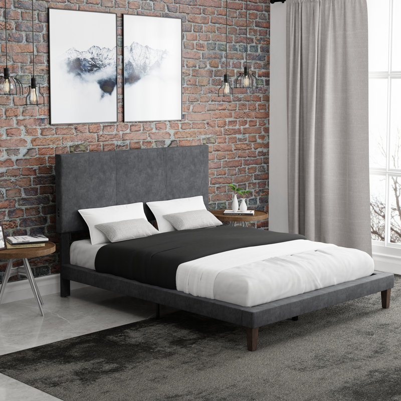 Grand lit plateforme tapissier Kylise avec 2 ports USB, Complète