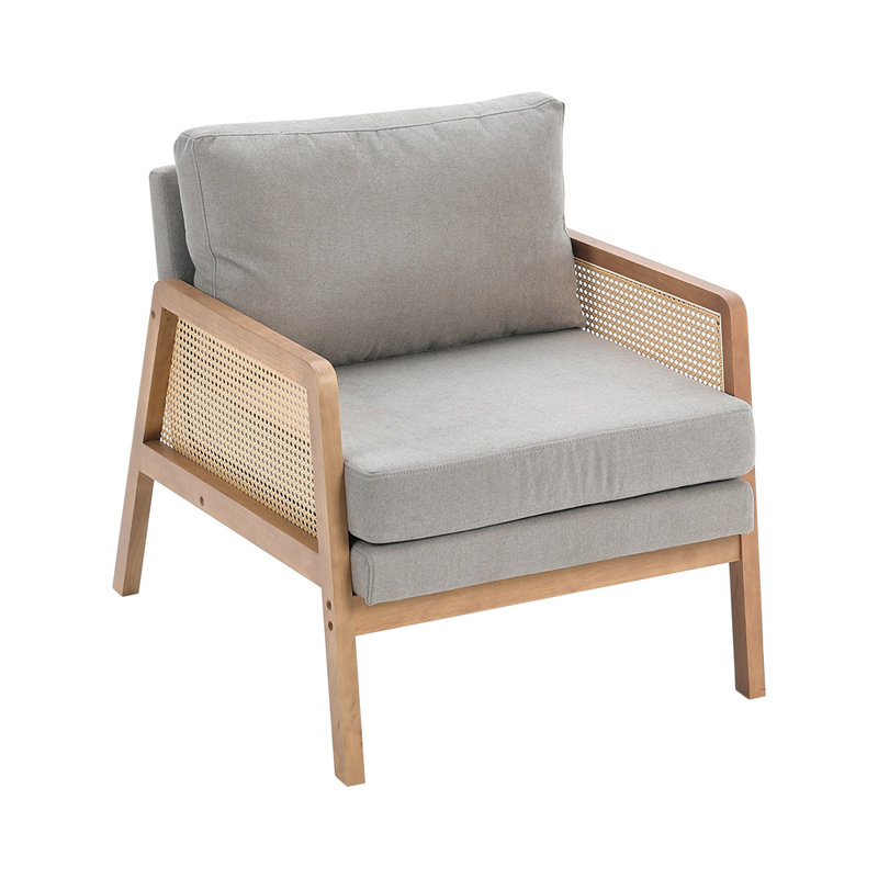 Wood Frame Upholstered Armchair Accent Chair, Light Gray Velvet, 82" H x 70" W x 87" D
