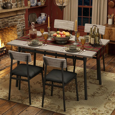 Ensemble de table et de chaises pour 4 personnes, table de cuisine en bois et 4 chaises rembourrées.