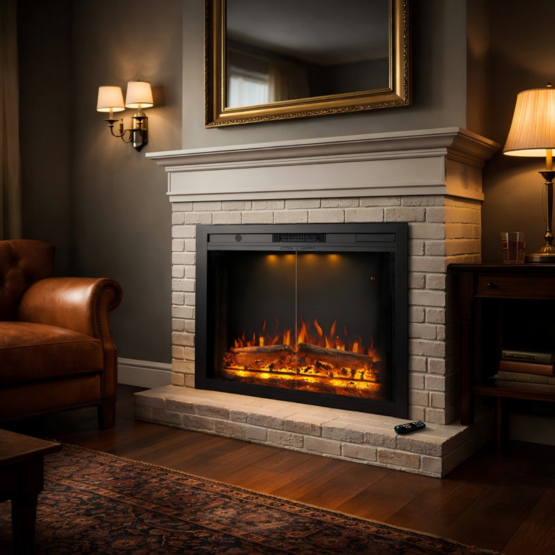 Recessed-In Realistic Flame Electric Fireplace With Adjustable Heat, Timer, 27.5" H x 35.63" W x 6.3" D